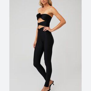 new RONNY KOBO amir stretch black sheen jumpsuit s small